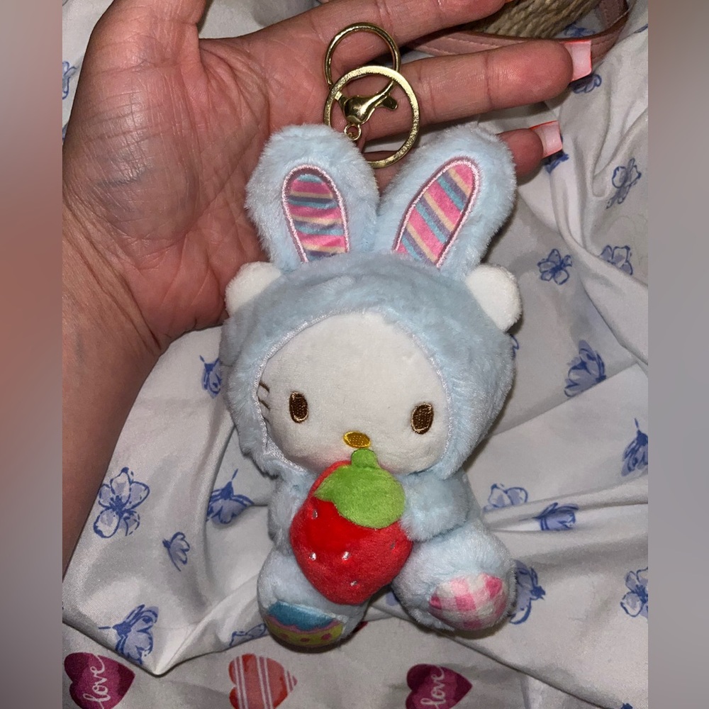 Hello Kitty as bunny kawaii plush keychain